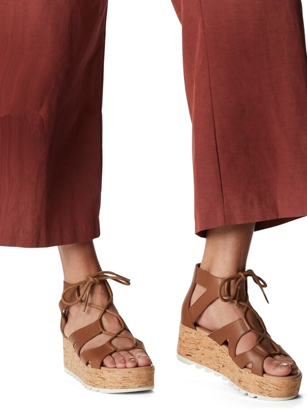 Sorel Cameron Flatform Lace Wedge Sandal Velvet Tan Brown Women's 9.5